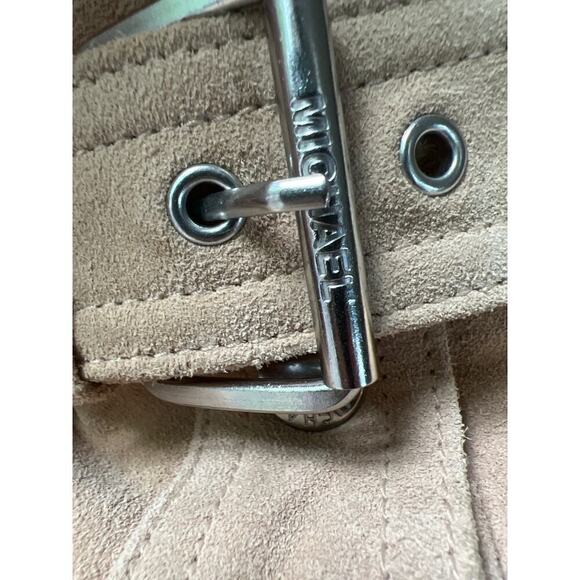 Michael Kors Genuine Tan Suede Leather Skirt Snaps & Zip /Belted Size 8 EUC - Picture 2 of 11